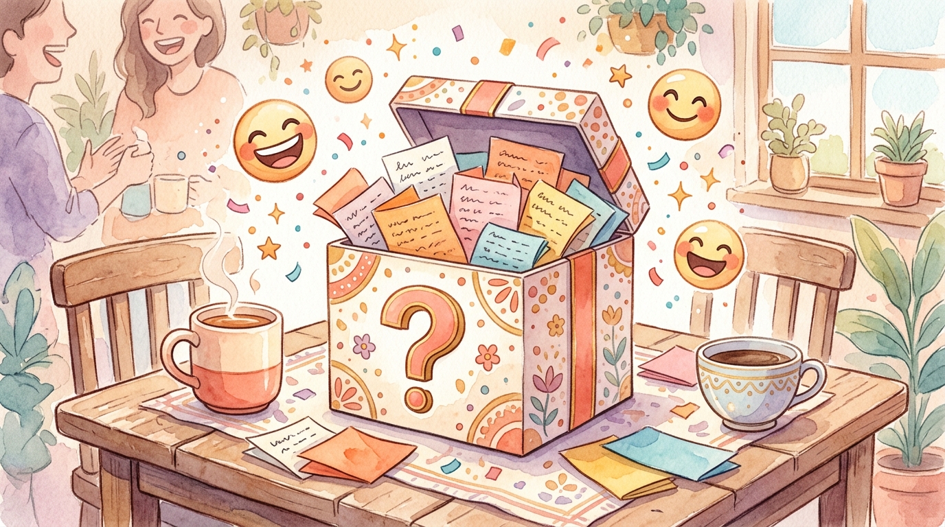 Fun question box with colorful paper slips for icebreakers